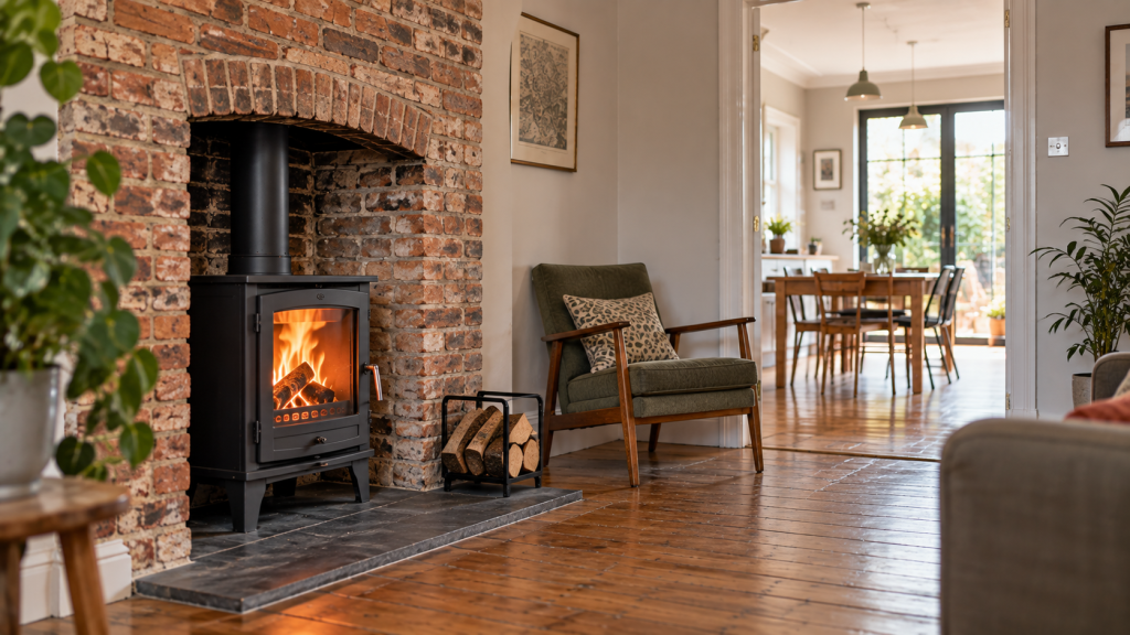 DEFRA-approved wood-burning stove in a Cambridge home