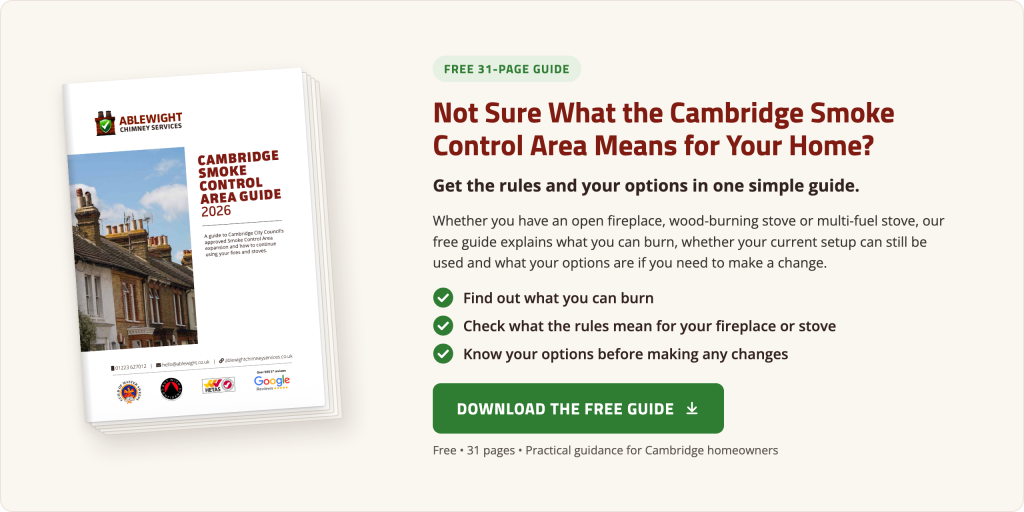Free 31-page Cambridge Smoke Control Area guide for open fireplaces, wood-burning stoves and multi-fuel stoves